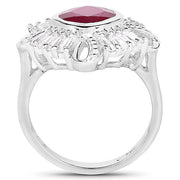 Bids.com 2.66 Carat Glass Filled Ruby and White Topaz .925 Sterling Silver Ring Rings White Smoke size 6.00,size 7.00,size 8.00,size 9.00