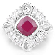 Bids.com 2.66 Carat Glass Filled Ruby and White Topaz .925 Sterling Silver Ring Rings White Smoke size 6.00,size 7.00,size 8.00,size 9.00