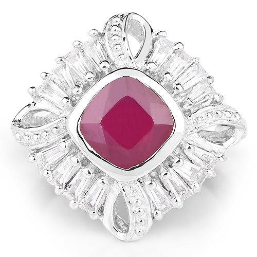 Bids.com 2.66 Carat Glass Filled Ruby and White Topaz .925 Sterling Silver Ring Rings White Smoke size 6.00,size 7.00,size 8.00,size 9.00