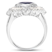 Bids.com 3.06 Carat Glass Filled Sapphire and White Topaz .925 Sterling Silver Ring Rings White Smoke size 6.00,size 8.00,size 5.00,size 7.00,size 9.00