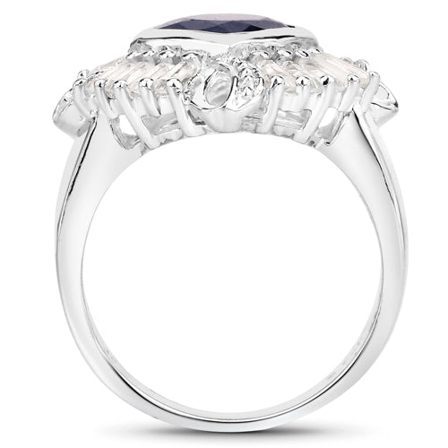 Bids.com 3.06 Carat Glass Filled Sapphire and White Topaz .925 Sterling Silver Ring Rings White Smoke size 6.00,size 8.00,size 5.00,size 7.00,size 9.00