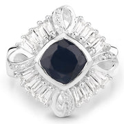 Bids.com 3.06 Carat Glass Filled Sapphire and White Topaz .925 Sterling Silver Ring Rings White Smoke size 6.00,size 8.00,size 5.00,size 7.00,size 9.00