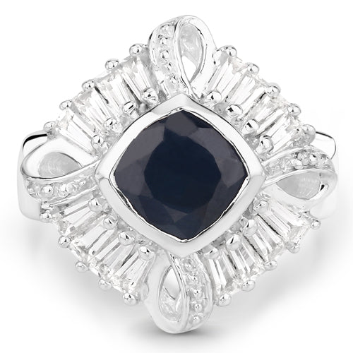 Bids.com 3.06 Carat Glass Filled Sapphire and White Topaz .925 Sterling Silver Ring Rings White Smoke size 6.00,size 8.00,size 5.00,size 7.00,size 9.00