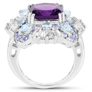 Bids.com 8.38 Carat Genuine Multi Stones .925 Sterling Silver Ring Rings White Smoke size 6.00,size 7.50,size 7.00,size 8.00,size 9.00