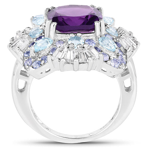 Bids.com 8.38 Carat Genuine Multi Stones .925 Sterling Silver Ring Rings White Smoke size 6.00,size 7.50,size 7.00,size 8.00,size 9.00