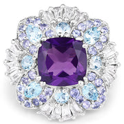 Bids.com 8.38 Carat Genuine Multi Stones .925 Sterling Silver Ring Rings White Smoke size 6.00,size 7.50,size 7.00,size 8.00,size 9.00