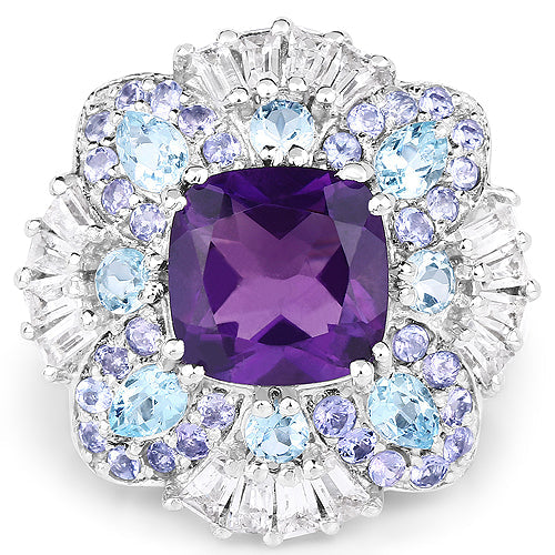 Bids.com 8.38 Carat Genuine Multi Stones .925 Sterling Silver Ring Rings White Smoke size 6.00,size 7.50,size 7.00,size 8.00,size 9.00
