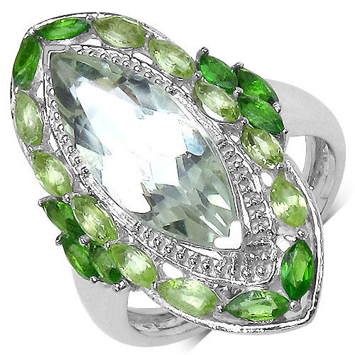 Bids.com 4.90 Carat Genuine Green Amethyst, Peridot and Chrome Diopside .925 Sterling Silver Ring Rings White Smoke size 7.00,size 6.00,size 8.00