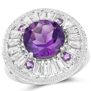 Bids.com 5.58 Carat Genuine Amethyst and White Topaz .925 Sterling Silver Ring Rings White Smoke size 6.00,size 7.00,size 8.00,size 9.00