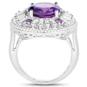 Bids.com 5.58 Carat Genuine Amethyst and White Topaz .925 Sterling Silver Ring Rings White Smoke size 6.00,size 7.00,size 8.00,size 9.00