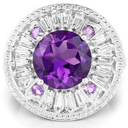 Bids.com 5.58 Carat Genuine Amethyst and White Topaz .925 Sterling Silver Ring Rings White Smoke size 6.00,size 7.00,size 8.00,size 9.00