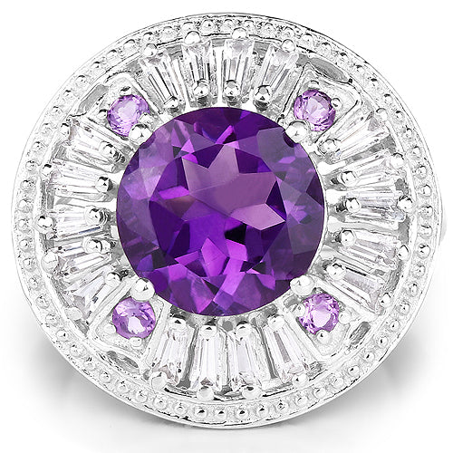 Bids.com 5.58 Carat Genuine Amethyst and White Topaz .925 Sterling Silver Ring Rings White Smoke size 6.00,size 7.00,size 8.00,size 9.00