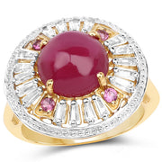 Bids.com 14K Yellow Gold Plated 8.91 Carat Genuine Glass Filled Ruby, Rhodolite & White Topaz .925 Sterling Silver Ring Rings White Smoke size 7.00,size 8.00,size 6.00,size 9.00,size 5.00,size 10.00
