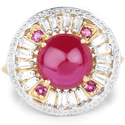 Bids.com 14K Yellow Gold Plated 8.91 Carat Genuine Glass Filled Ruby, Rhodolite & White Topaz .925 Sterling Silver Ring Rings White Smoke size 7.00,size 8.00,size 6.00,size 9.00,size 5.00,size 10.00