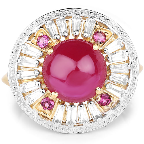 Bids.com 14K Yellow Gold Plated 8.91 Carat Genuine Glass Filled Ruby, Rhodolite & White Topaz .925 Sterling Silver Ring Rings White Smoke size 7.00,size 8.00,size 6.00,size 9.00,size 5.00,size 10.00