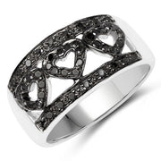 Bids.com 0.32 Carat Genuine Black Diamond .925 Sterling Silver Ring Rings White Smoke size 6.00,size 7.00,size 8.00,size 9.00