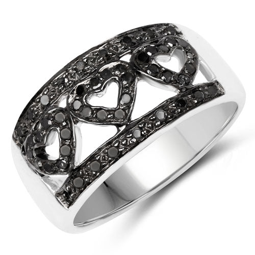 Bids.com 0.32 Carat Genuine Black Diamond .925 Sterling Silver Ring Rings White Smoke size 6.00,size 7.00,size 8.00,size 9.00