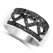Bids.com 0.32 Carat Genuine Black Diamond .925 Sterling Silver Ring Rings White Smoke size 6.00,size 7.00,size 8.00,size 9.00