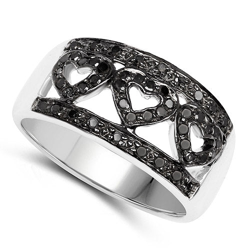 Bids.com 0.32 Carat Genuine Black Diamond .925 Sterling Silver Ring Rings White Smoke size 6.00,size 7.00,size 8.00,size 9.00