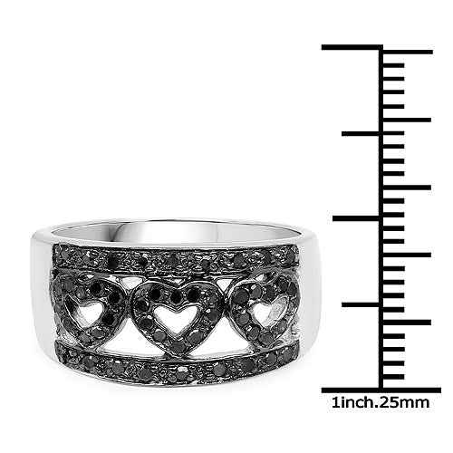 Bids.com 0.32 Carat Genuine Black Diamond .925 Sterling Silver Ring Rings White Smoke size 6.00,size 7.00,size 8.00,size 9.00