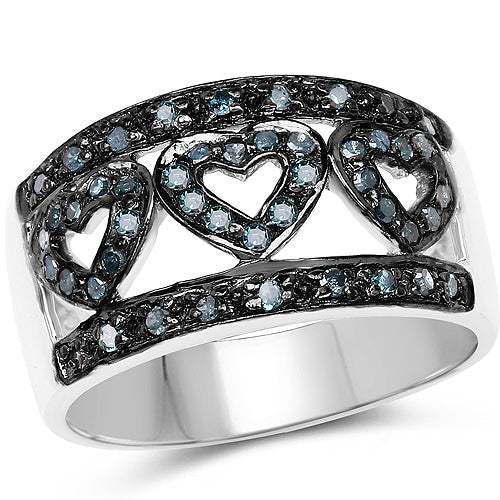 Bids.com 0.32 Carat Genuine Blue Diamond .925 Sterling Silver Ring Rings White Smoke size 6.00,size 7.00,size 8.00,size 9.00