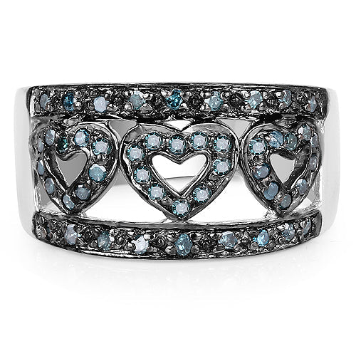 Bids.com 0.32 Carat Genuine Blue Diamond .925 Sterling Silver Ring Rings White Smoke size 6.00,size 7.00,size 8.00,size 9.00