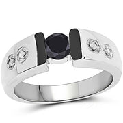 Bids.com 0.56 Carat Genuine Black Diamond and White Diamond .925 Sterling Silver Ring Rings White Smoke size 9.00,size 6.00,size 7.00,size 8.00