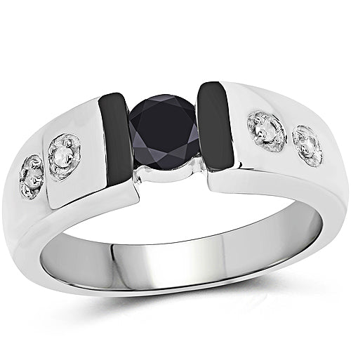 Bids.com 0.56 Carat Genuine Black Diamond and White Diamond .925 Sterling Silver Ring Rings White Smoke size 9.00,size 6.00,size 7.00,size 8.00