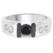 Bids.com 0.56 Carat Genuine Black Diamond and White Diamond .925 Sterling Silver Ring Rings White Smoke size 9.00,size 6.00,size 7.00,size 8.00