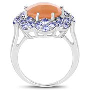 Bids.com 7.20 Carat Genuine Peach Moonstone and Tanzanite .925 Sterling Silver Ring Rings White Smoke size 7.00,size 8.00,size 9.00,size 6.00