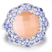 Bids.com 7.20 Carat Genuine Peach Moonstone and Tanzanite .925 Sterling Silver Ring Rings White Smoke size 7.00,size 8.00,size 9.00,size 6.00