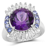 Bids.com 5.24 Carat Genuine Amethyst, Tanzanite & White Topaz .925 Sterling Silver Ring Rings White Smoke size 7.00,size 8.00,size 6.00,size 9.00,size 5.00,size 10.00