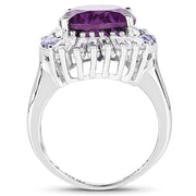 Bids.com 5.24 Carat Genuine Amethyst, Tanzanite & White Topaz .925 Sterling Silver Ring Rings White Smoke size 7.00,size 8.00,size 6.00,size 9.00,size 5.00,size 10.00