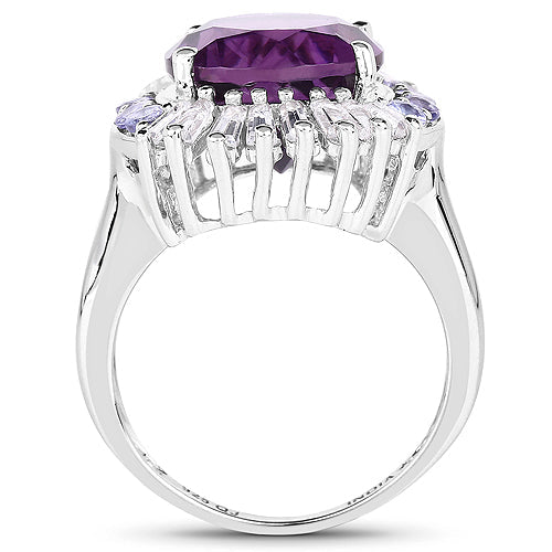 Bids.com 5.24 Carat Genuine Amethyst, Tanzanite & White Topaz .925 Sterling Silver Ring Rings White Smoke size 7.00,size 8.00,size 6.00,size 9.00,size 5.00,size 10.00