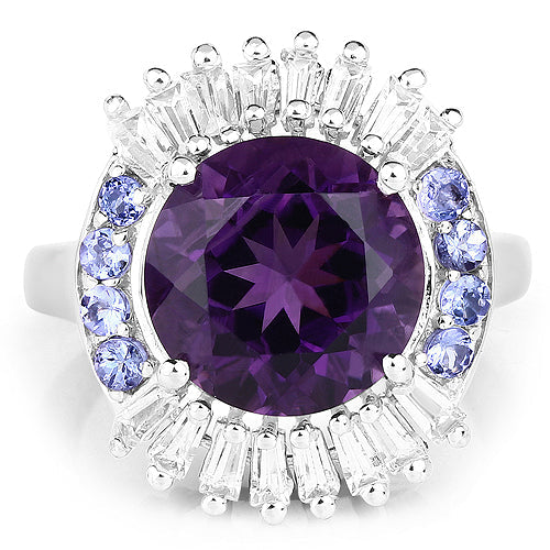 Bids.com 5.24 Carat Genuine Amethyst, Tanzanite & White Topaz .925 Sterling Silver Ring Rings White Smoke size 7.00,size 8.00,size 6.00,size 9.00,size 5.00,size 10.00