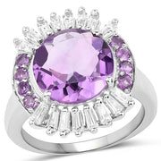 Bids.com 5.20 Carat Genuine Amethyst and White Topaz .925 Sterling Silver Ring Rings White Smoke size 7.00,size 8.00,size 6.00,size 9.00,size 7.50
