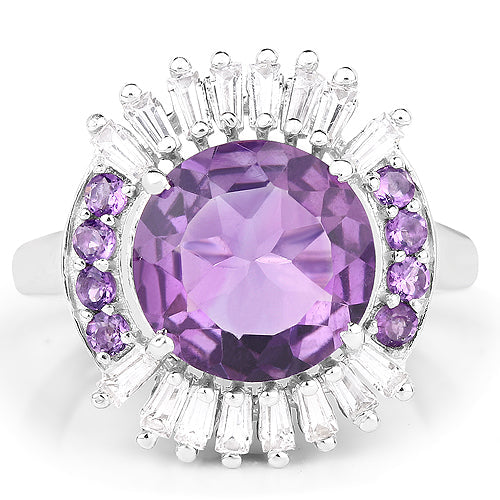 Bids.com 5.20 Carat Genuine Amethyst and White Topaz .925 Sterling Silver Ring Rings White Smoke size 7.00,size 8.00,size 6.00,size 9.00,size 7.50