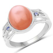 Bids.com 6.54 Carat Genuine Peach Moonstone and Tanzanite .925 Sterling Silver Ring Rings White Smoke size 7.00,size 9.00,size 6.00,size 8.00
