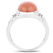Bids.com 6.54 Carat Genuine Peach Moonstone and Tanzanite .925 Sterling Silver Ring Rings White Smoke size 7.00,size 9.00,size 6.00,size 8.00