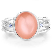 Bids.com 6.54 Carat Genuine Peach Moonstone and Tanzanite .925 Sterling Silver Ring Rings White Smoke size 7.00,size 9.00,size 6.00,size 8.00