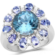 Bids.com 6.19 Carat Genuine London Blue Topaz, Tanzanite & White Topaz .925 Sterling Silver Ring Rings White Smoke size 6.00,size 8.00,size 7.00,size 9.00,size 5.00,size 10.00