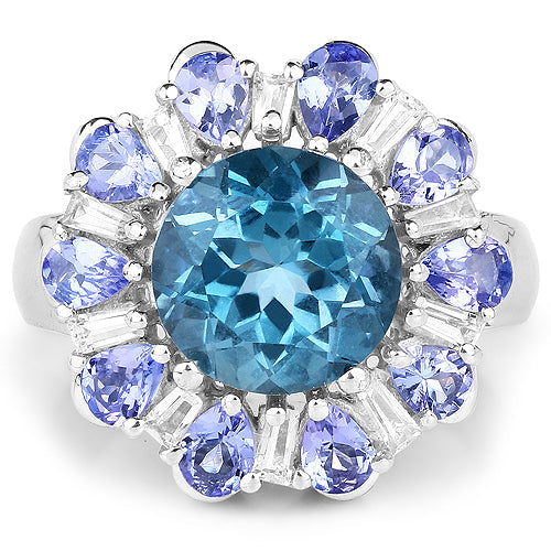 Bids.com 6.19 Carat Genuine London Blue Topaz, Tanzanite & White Topaz .925 Sterling Silver Ring Rings White Smoke size 6.00,size 8.00,size 7.00,size 9.00,size 5.00,size 10.00