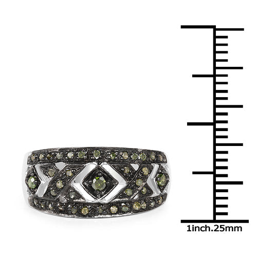 Bids.com 0.27 Carat Genuine Green Diamond .925 Sterling Silver Ring Rings White Smoke size 7.00,size 6.00,size 8.00,size 9.00
