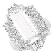 Bids.com 9.77 Carat Genuine Crystal Quartz & White Topaz .925 Sterling Silver Ring Rings White Smoke size 7.00,size 5.00,size 6.00,size 8.00,size 9.00