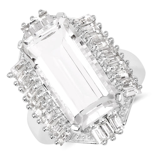 Bids.com 9.77 Carat Genuine Crystal Quartz & White Topaz .925 Sterling Silver Ring Rings White Smoke size 7.00,size 5.00,size 6.00,size 8.00,size 9.00