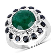 Bids.com 6.88 Carat Dyed Emerald & Blue Sapphire .925 Sterling Silver Ring Rings White Smoke size 6.00,size 7.00,size 8.00,size 9.00,size 10.00,Size 5.00