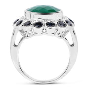 Bids.com 6.88 Carat Dyed Emerald & Blue Sapphire .925 Sterling Silver Ring Rings White Smoke size 6.00,size 7.00,size 8.00,size 9.00,size 10.00,Size 5.00