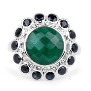 Bids.com 6.88 Carat Dyed Emerald & Blue Sapphire .925 Sterling Silver Ring Rings White Smoke size 6.00,size 7.00,size 8.00,size 9.00,size 10.00,Size 5.00