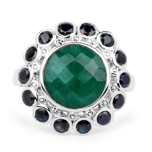 Bids.com 6.88 Carat Dyed Emerald & Blue Sapphire .925 Sterling Silver Ring Rings White Smoke size 6.00,size 7.00,size 8.00,size 9.00,size 10.00,Size 5.00