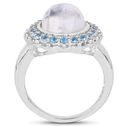 Bids.com 7.21 Carat Genuine White Rainbow Moonstone & Swiss Blue Topaz .925 Sterling Silver Ring Rings White Smoke size 7.00,size 8.00,size 5.00,size 6.00,size 9.00